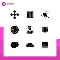 Pack of 9 Modern Solid Glyphs Signs and Symbols for Web Print Media such as repair mechanic arrow man phone Editable Vector Design Elements