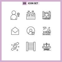 9 Universal Outlines Set for Web and Mobile Applications open mail test tube business paper Editable Vector Design Elements