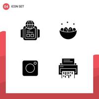 User Interface Pack of 4 Basic Solid Glyphs of technology instagram bowl egg social Editable Vector Design Elements