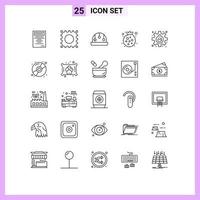 Stock Vector Icon Pack of 25 Line Signs and Symbols for compact research berry gear experiment Editable Vector Design Elements