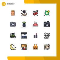 Mobile Interface Flat Color Filled Line Set of 16 Pictograms of camera preferences protect gear cherry Editable Creative Vector Design Elements