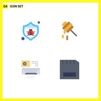 conjunto moderno de 4 iconos planos pictograma de protección ac bug miel tarjeta elementos de diseño vectorial editables vector