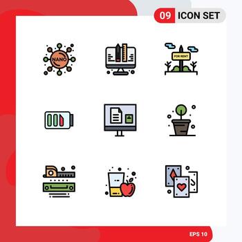 9 paquete de color plano de línea de relleno de interfaz de usuario de signos y símbolos modernos de aprender e firmar elementos de diseño de vector editables de batería simple