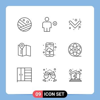 Set of 9 Modern UI Icons Symbols Signs for cloud app human service location Editable Vector Design Elements