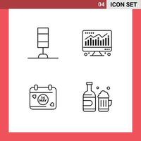 Set of 4 Vector Filledline Flat Colors on Grid for interior bottle computer calendar cup Editable Vector Design Elements