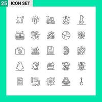 25 User Interface Line Pack of modern Signs and Symbols of security lock tractor key experiment Editable Vector Design Elements