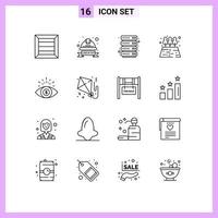 Outline Pack of 16 Universal Symbols of kite investment cloud business garden Editable Vector Design Elements