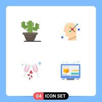 Mobile Interface Flat Icon Set of 4 Pictograms of cactus wine optimistic human mind creative Editable Vector Design Elements