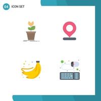Group of 4 Flat Icons Signs and Symbols for adventure bananas obstacle map summer Editable Vector Design Elements