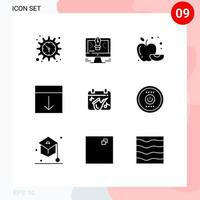 9 User Interface Solid Glyph Pack of modern Signs and Symbols of calendar layout design interface arrange Editable Vector Design Elements