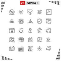 Set of 25 Commercial Lines pack for rss feed bitcoin woman female Editable Vector Design Elements