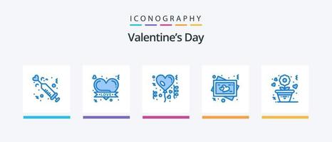 paquete de iconos azul 5 del día de san valentín que incluye flor. amar. corazón romántico. corazón. celebracion. diseño de iconos creativos vector