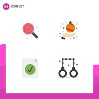4 Thematic Vector Flat Icons and Editable Symbols of dessert document sweets holidays handcuffs Editable Vector Design Elements