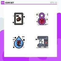 Mobile Interface Filledline Flat Color Set of 4 Pictograms of beef eco eight celebrate liquid Editable Vector Design Elements