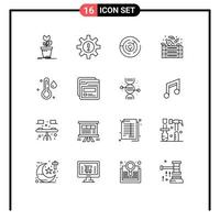 símbolos de iconos universales grupo de 16 esquemas modernos de vegetales recursos verdes estrategia de puntos elementos de diseño de vectores editables