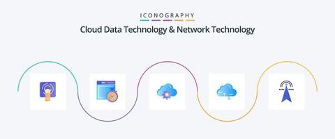 tecnología de datos en la nube y paquete de iconos de 5 planos de tecnología de red que incluye electricidad. datos. nube. enlace. nube vector