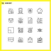 Outline Pack of 16 Universal Symbols of weather forecast transportation cloud heart Editable Vector Design Elements