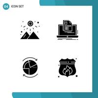 4 Universal Solid Glyph Signs Symbols of sunrise data mountain report graph Editable Vector Design Elements