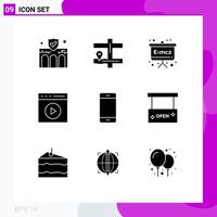 Stock Vector Icon Pack of 9 Line Signs and Symbols for computers video play board touch play audio play Editable Vector Design Elements