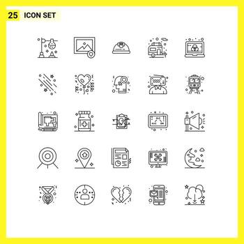 paquete de línea de 25 símbolos universales de pantalla ingeniero informático color camping elementos de diseño vectorial editables vector