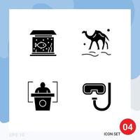 paquete de 4 signos y símbolos de glifos sólidos modernos para medios de impresión web, como elementos de diseño de vectores editables de voz animal de tanque de educación en el hogar