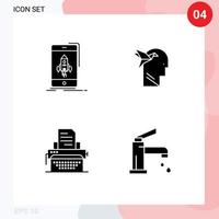 Set of 4 Vector Solid Glyphs on Grid for game typewriter mobile imaginaton document Editable Vector Design Elements