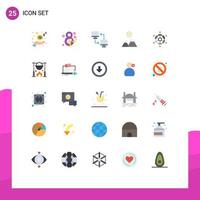 Flat Color Pack of 25 Universal Symbols of cooperation nature computer mountain transfer Editable Vector Design Elements