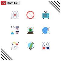 Mobile Interface Flat Color Set of 9 Pictograms of development coding stop browser video Editable Vector Design Elements