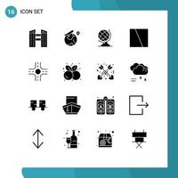 Set of 16 Modern UI Icons Symbols Signs for fruit cherries geography crossroad interface Editable Vector Design Elements