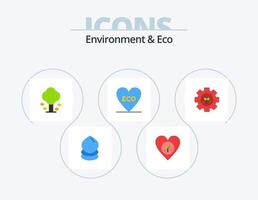 medio ambiente y eco flat icon pack 5 diseño de iconos. ambiente. corazón. como. ecológico verano vector