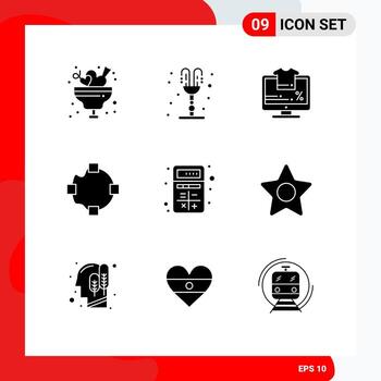 Mobile Interface Solid Glyph Set of 9 Pictograms of app shape valentines day points sale Editable Vector Design Elements