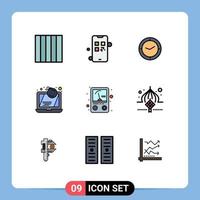 Universal Icon Symbols Group of 9 Modern Filledline Flat Colors of voltmeter ampere timer laptop computer Editable Vector Design Elements