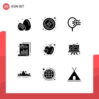 Modern Set of 9 Solid Glyphs and symbols such as apple chart air bar stress Editable Vector Design Elements