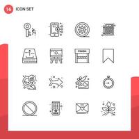 16 User Interface Outline Pack of modern Signs and Symbols of archive chart film reel calculator accounting Editable Vector Design Elements