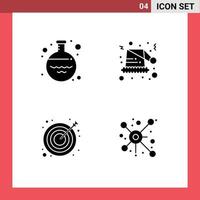 Set of 4 Vector Solid Glyphs on Grid for flask goal volumetric santa success Editable Vector Design Elements