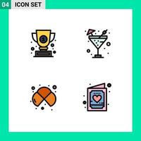 Group of 4 Modern Filledline Flat Colors Set for award cells success sparkling water study Editable Vector Design Elements