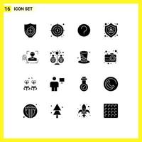 User Interface Pack of 16 Basic Solid Glyphs of scan fingerprint ui finger protect Editable Vector Design Elements