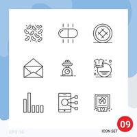 Pictogram Set of 9 Simple Outlines of weight scale dessert machine mail Editable Vector Design Elements