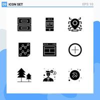 9 Thematic Vector Solid Glyphs and Editable Symbols of design paper location page analytics Editable Vector Design Elements