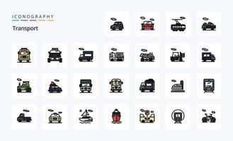 paquete de iconos de estilo lleno de 25 líneas de transporte vector