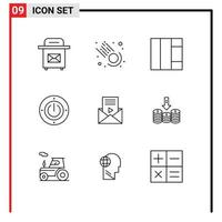 Universal Icon Symbols Group of 9 Modern Outlines of cash video player electricity sms mail Editable Vector Design Elements