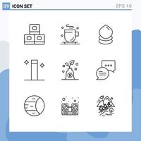 Group of 9 Modern Outlines Set for chatting investment ecology growth wizard Editable Vector Design Elements