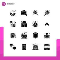 User Interface Pack of 16 Basic Solid Glyphs of pharmaceutical search stats food graph magnifying data analyzing Editable Vector Design Elements