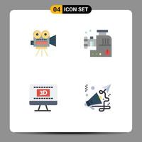 Set of 4 Commercial Flat Icons pack for camera entertaiment education meat grinder online Editable Vector Design Elements