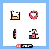 Set of 4 Modern UI Icons Symbols Signs for city pencil love cack award Editable Vector Design Elements