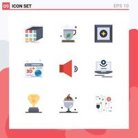 Universal Icon Symbols Group of 9 Modern Flat Colors of volume sound tea globe web Editable Vector Design Elements