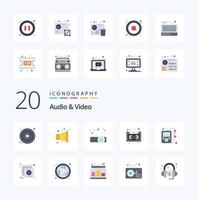 20 Audio And Video Flat Color icon Pack like collection music presentation mp multimedia music vector