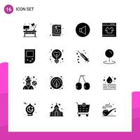 16 Universal Solid Glyphs Set for Web and Mobile Applications console shop study online card Editable Vector Design Elements