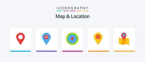 Paquete de 5 iconos planos de mapa y ubicación que incluye . puntero. alfiler. mapa. alfiler. diseño de iconos creativos vector