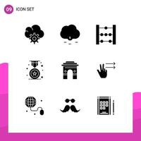 Pack of 9 Modern Solid Glyphs Signs and Symbols for Web Print Media such as indian hinduism math global school Editable Vector Design Elements